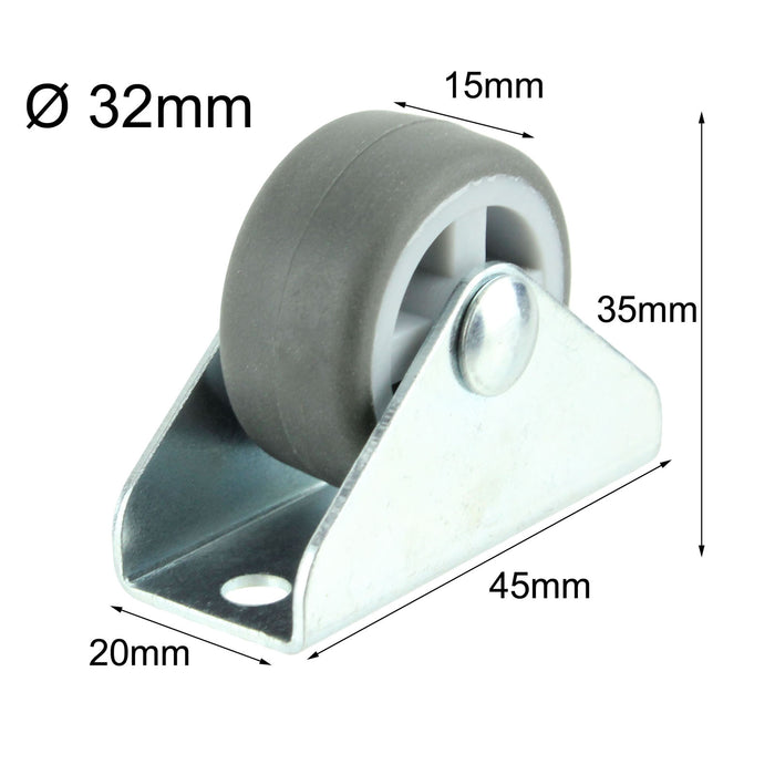 Universal Castor Wheels Fixed Plate Fixing 1'' Mini Wheel (32mm, Pack of 8)