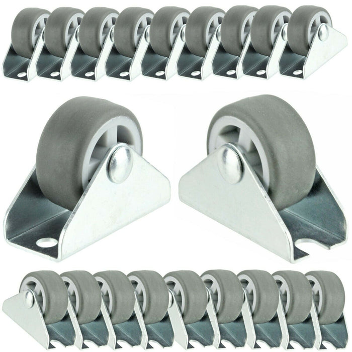 20 x UNIVERSAL 32mm Rubber Castor Trolley Wheels Fixed Middle 1'' Small Mini
