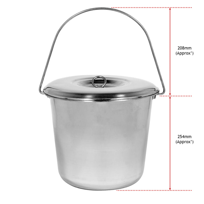 12L Metal Bucket + Lid Handle Heavy Duty Horse Equestrian Stable Feed Watering