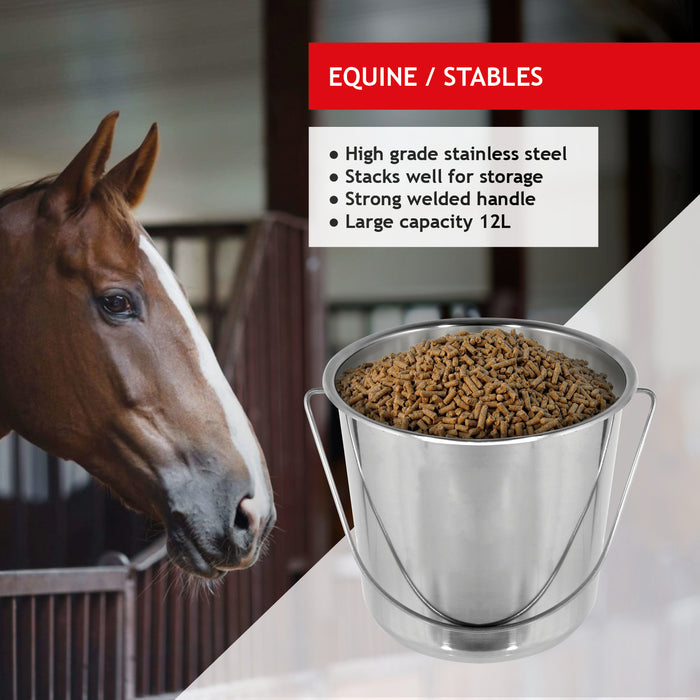 12 Litre Feed Feeding Watering Bucket for Farm Animals Livestock Chickens (Pack of 2 Buckets