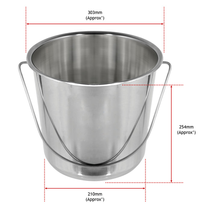 12 Litre Stainless Steel Handled Pail Bucket for Champagne & Ice (Silver, Pack of 2 Buckets)