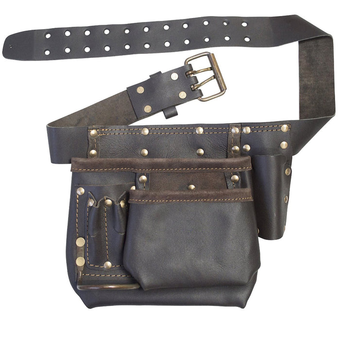 Oil Tanned Leather Tool Belt Pouch Multi Pocket Carpenter Builder Construction.