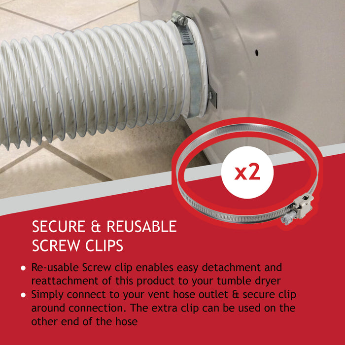 Extra Long Vent Hose & Screw Clips Kit for Logik Tumble Dryer (6 Metre, 100mm Diameter)