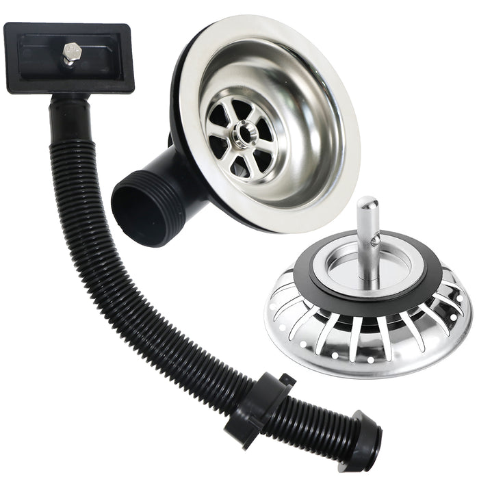Sink Strainer Basket Square Overflow Waste Drain Plug Chrome Plated Stainless Steel Kitchen Bathroom Basin (40mm, 1 1/2")