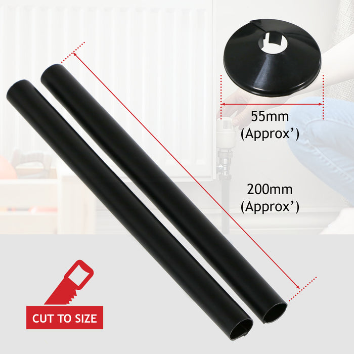 Radiator Pipe Covers Shroud Collars Sleeve Black 15mm x 200mm