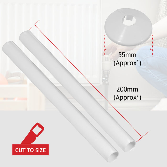 Radiator Pipe Covers Shroud Collars Sleeve White 15mm x 200mm