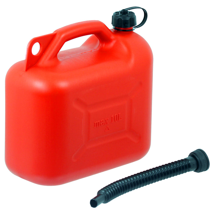 Fuel Can 10L Red Large Plastic Petrol Diesel Jerry Can Canister + Flexible Spout