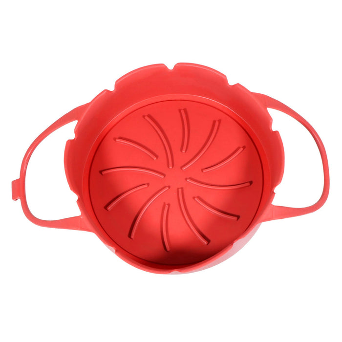 Air Fryer Basket Liner Silicone Pot Mat Non-Stick Multi Cooker Frying Round Tray With Handle Red