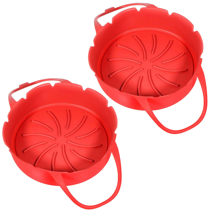 Basket Liner for Ninja Foodi AF300 AF400 Dual Air Fryer Silcone Round Mat Non-Stick Red Round x 2 Baskets Liners Tray With Handle