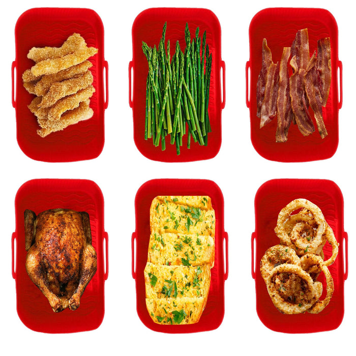 Air Fryer Basket Liner Dual Drawer Pot Silcone Mat Rectangular Handles x 2