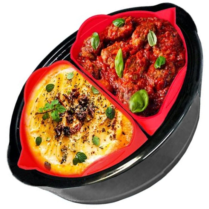 Slow Cooker Liner Basket Silicone Protector Divider Universal Round Red