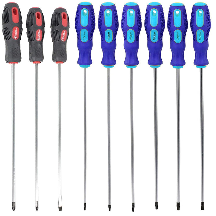Star Screwdriver Set Extra Long Reach  Magnetic Torx Phillips Flat Headed T10 T15 T20 T25 T27 T30 PZ1 PZ2 9Pc 360mm