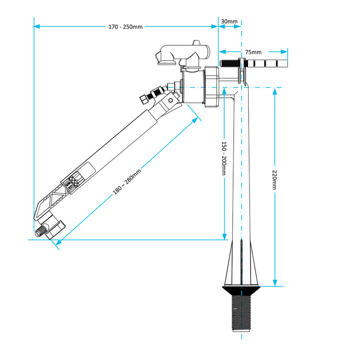 Bottom Entry Ball Valve Straight Toilet Cistern Filling Adjustable Float Arm Inlet (1/2")