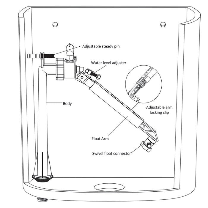 Bottom Entry Ball Valve Straight Toilet Cistern Filling Adjustable Float Arm Inlet (1/2")