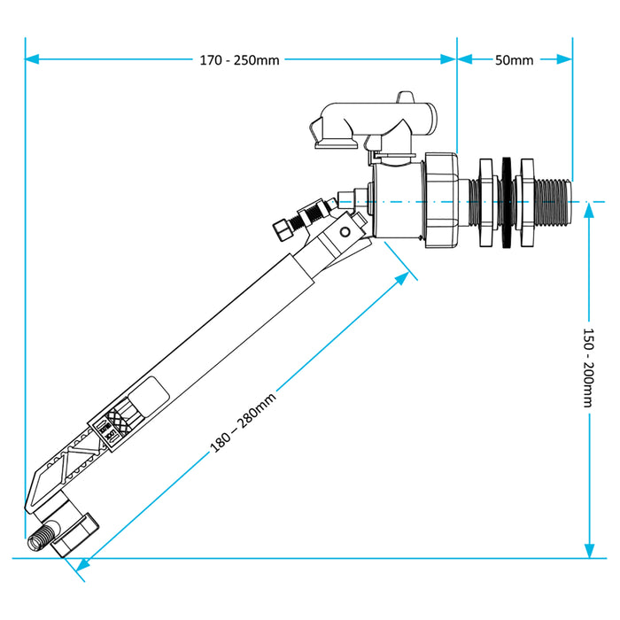 Side Entry Ball Valve Toilet Cistern Filling Adjustable Float Arm Inlet (1/2")