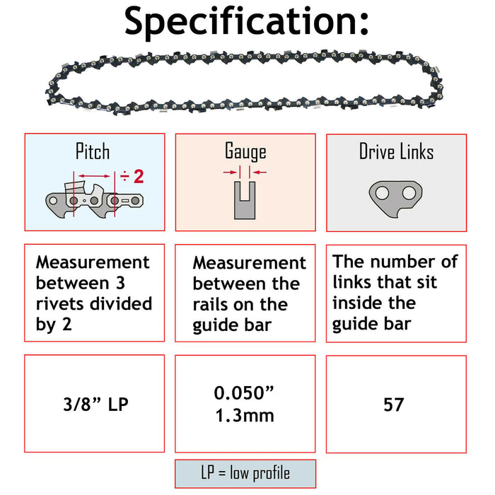 16" Low Kickback Semi Chisel Bar Saw Chain for SOVEREIGN Chainsaw 57 Drive Links