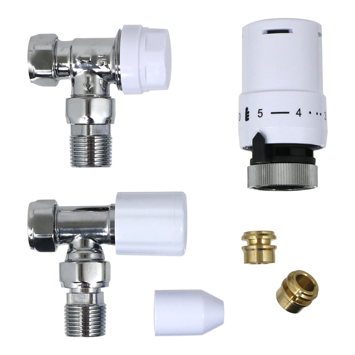 TOWER Thermostatic Radiator Valve Set Angled Lockshield 10-15mm TRV Head White