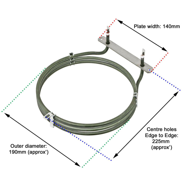Fan Oven Element for John Lewis Cooker Heater 3 Turn Heating Element 2500W