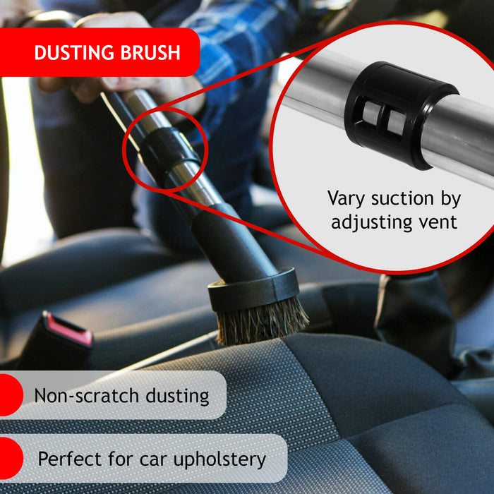Dusting brush attachment from SPARES2GO hose kit cleaning delicate surfaces being used on car seat