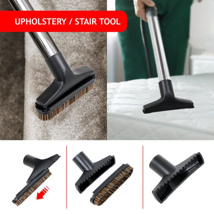 Upholstery and stair cleaning tool from SPARES2GO Henry hose kit in use - vacuuming mattress and stairs
