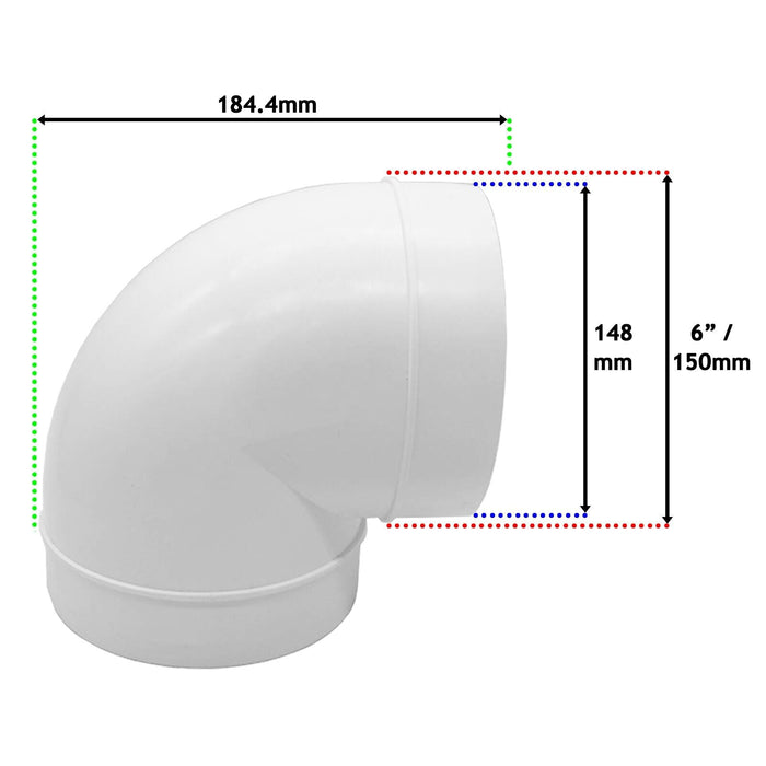 Cooker Hood Bend Elbow Duct 90 Degree Vent Hose Pipe Tube Male Ducting Connector (6" / 150mm)