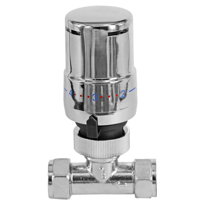 TOWER Thermostatic Radiator Valve Straight TRV Rad Lockshield Chrome Valves Set