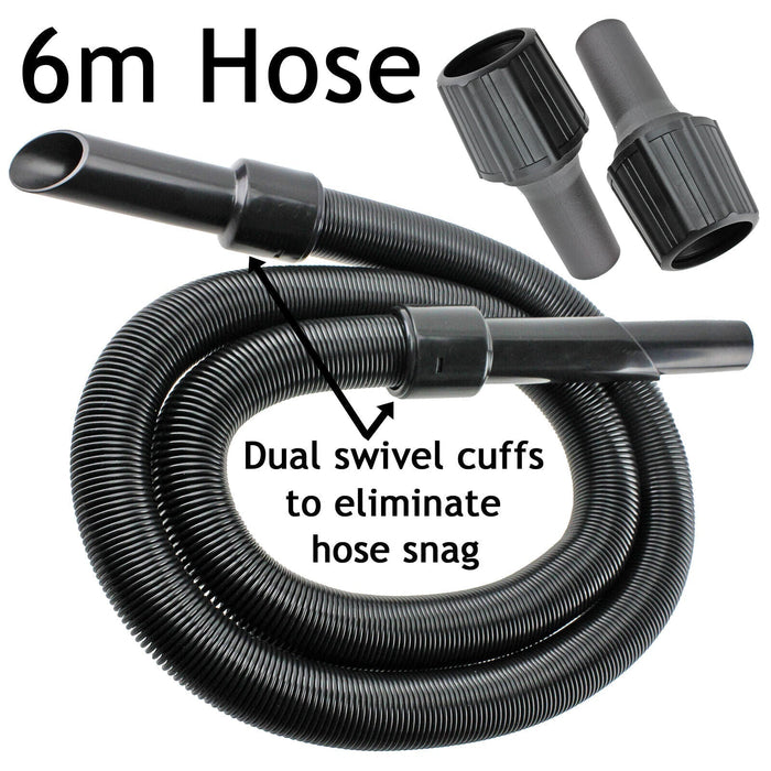 6m Extra Long Extension Pipe Hose Kit for Nilfisk Vacuum Cleaner (6 Metre Hose + 3 x Adaptors)