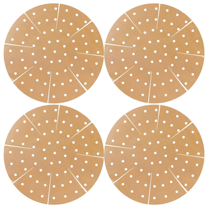 Universal Air Fryer / Multi Cooker Drawer Liners Non-Stick Round Perforated Mats (Brown, Pack of 4)
