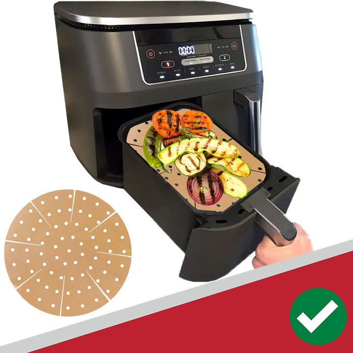 Universal Air Fryer / Multi Cooker Drawer Liners Non-Stick Round Perforated Mats (Brown, Pack of 4)