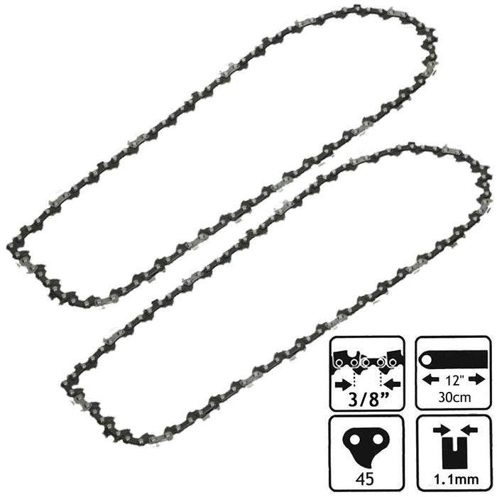 Chainsaw Chain 45 Drive Link 30cm 12" 3/8" for RYOBI OCS1830 RCS36 RCS36B Li x 2
