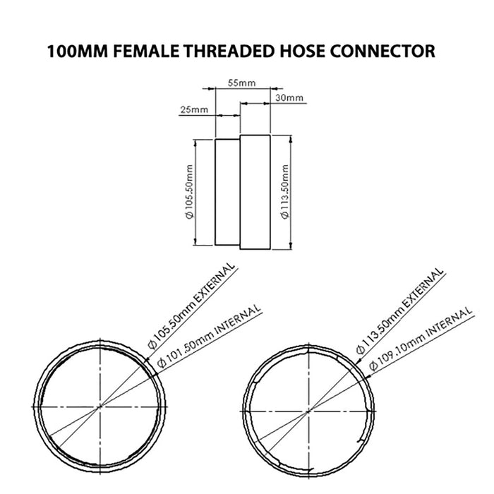Tumble Dryer Vent Adaptor Threaded Female Duct Hose Outlet Connector (4" / 100mm)
