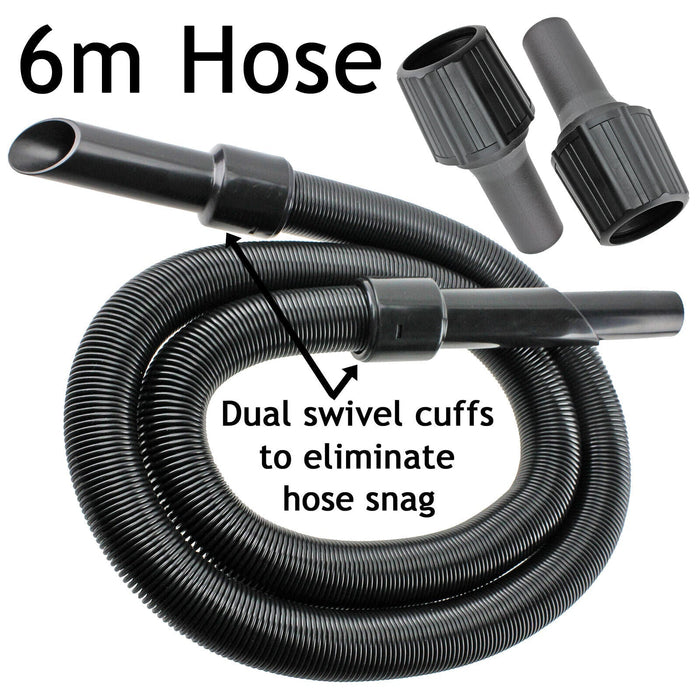6m Extra Long Extension Pipe Hose Kit for Vax Vacuum Cleaner (6 Metre Hose + 3 x Adaptors)