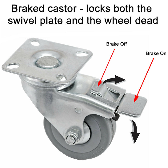 50mm Castor Wheels Trolley Furniture Swivel Caster Small Heavy Duty Braked x 4