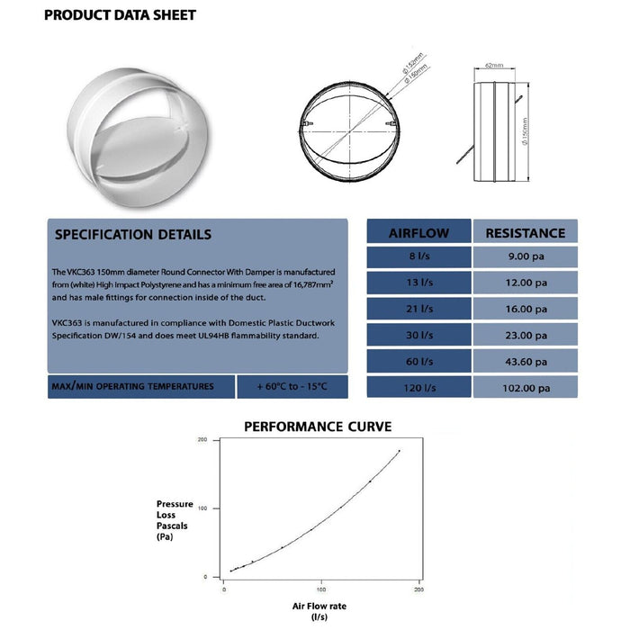 Universal Cooker Hood Air Conditioning Non Return Flap Vent Duct Valve Connector (6" / 150mm)