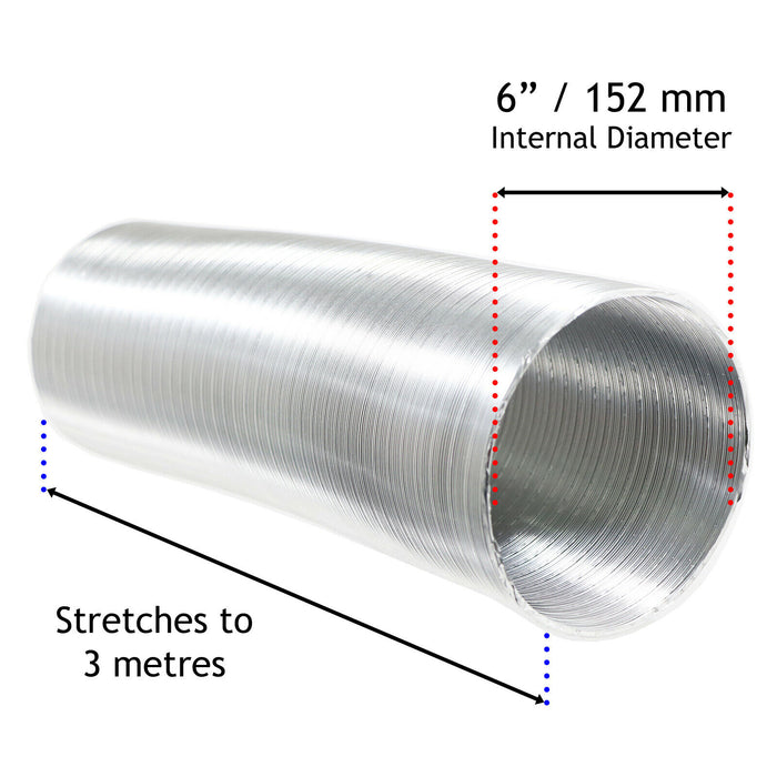 Semi Rigid Aluminium Hose Duct Flexible Exhaust Pipe (6" / 152mm x 3m)