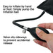 Easy to inflate by hand of foot: Simply pump the inflation ball. Valve sits sideways to prevent accidental release