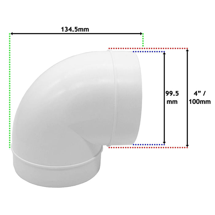 Hydroponics Bend Elbow Duct 90 Degree Vent Hose Pipe Tube Male Ducting Grow Room Connector (4" / 100mm)
