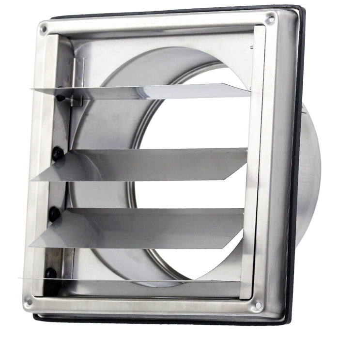 Stainless Steel Square External Extractor Wall Vent Outlet with Gravity Flaps (4" / 100mm)