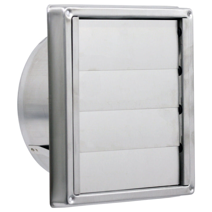 Stainless Steel Square External Extractor Wall Vent Outlet with Gravity Flaps (6" / 150mm)