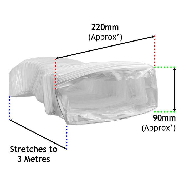 Flexible Duct Vent Hose PVC 3 Metre Length Rectangular HVAC 220mm x 90mm