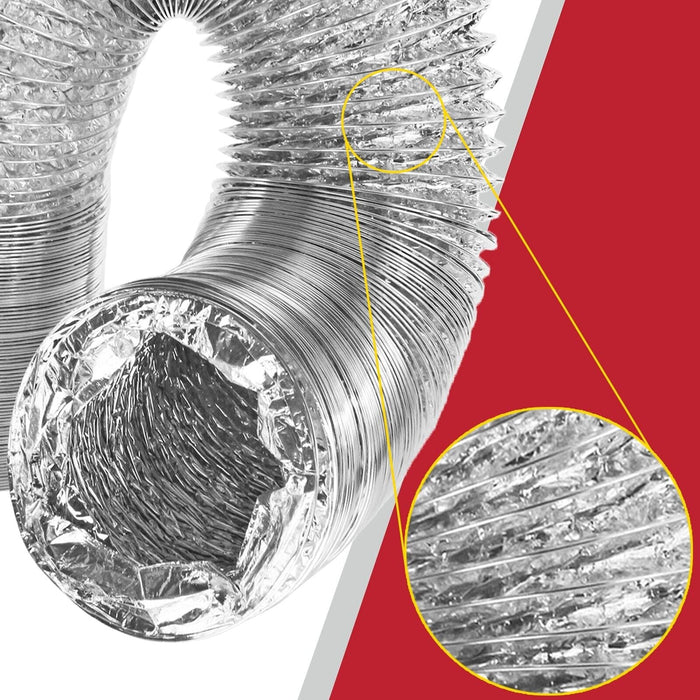 Universal Air Conditioning Aluminium Duct Vent Hose + 2 x Pipe Clips (4" / 100mm x 5 Metres)